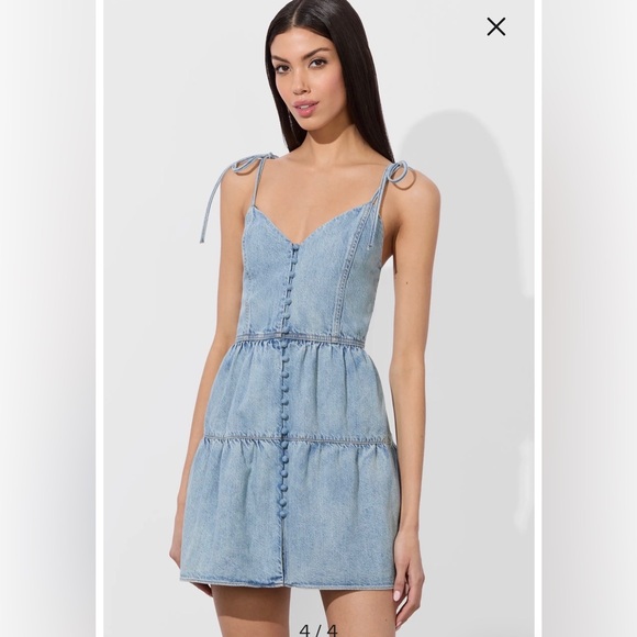 New Alice & Olivia Jeans Denim Dress Shanti Mini Tiered Women's Size 6 B - Picture 1 of 10